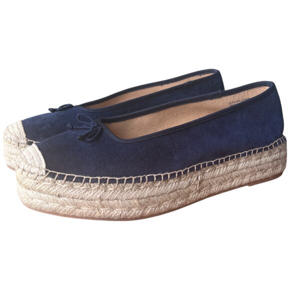 TALBOTS Quinn Women 10 Navy Blue Preppy Suede Platform Espadrilles Sandals Shoes - Picture 2 of 13